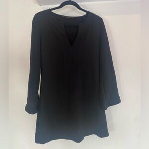 Black Zara Basic Long-Sleeve Crepe-Like Mini Dress Size Small
